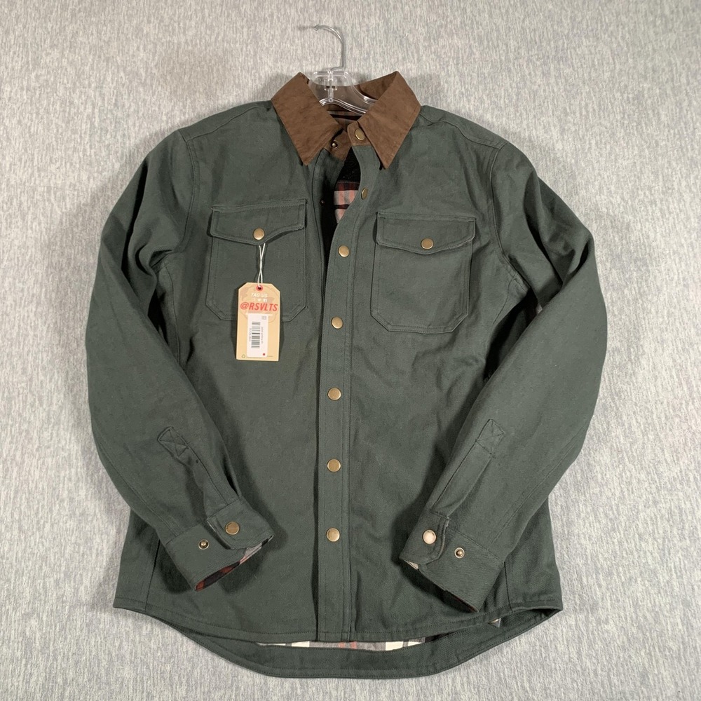 RSVLTS Roosevelts Jacket Mens XS Green‎ Brown Flannel Lined Corduroy Collar